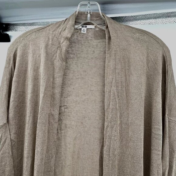 UNIQLO Womens Open Front Duster Cardigan Long Sleeve Tan Size Medium - Picture 2 of 9